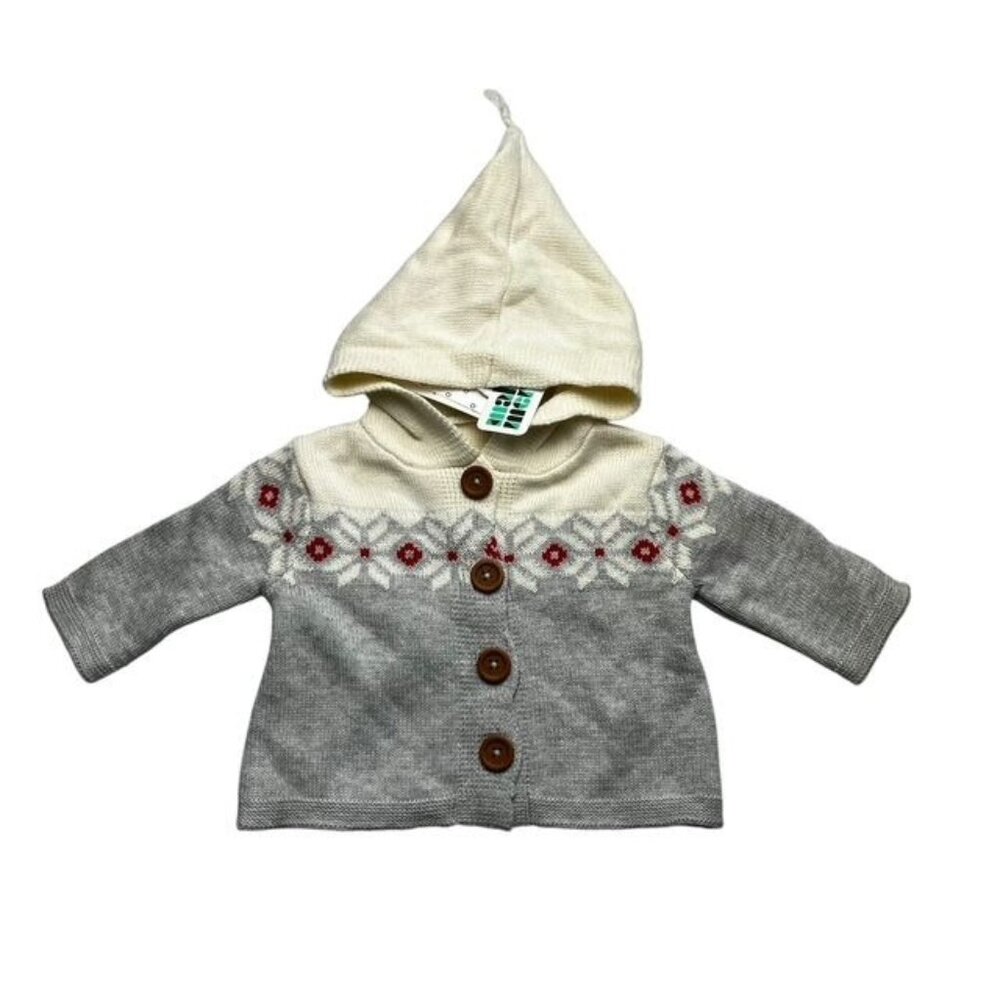 Nordstom Organic Cotton Heather Gray Fair Isle Hooded Cardigan 3 Months New